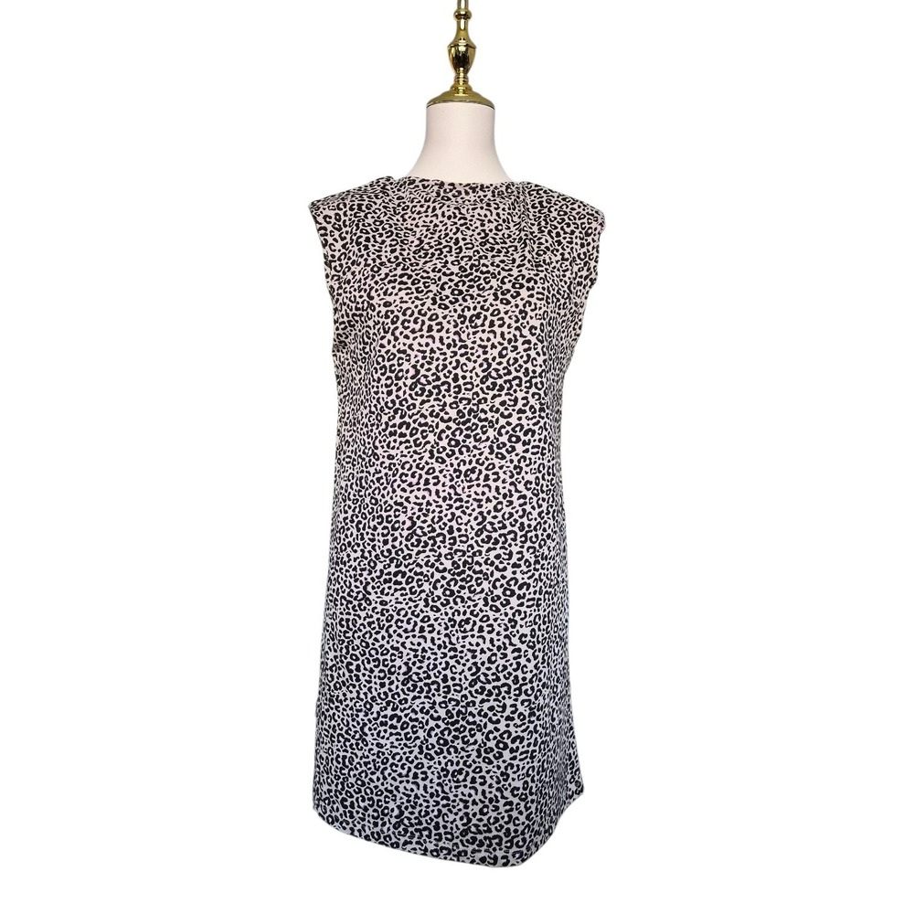 Brave Soul London Size M Leopard Print Sleeveless Shift Midi Dress Shoulder Pads